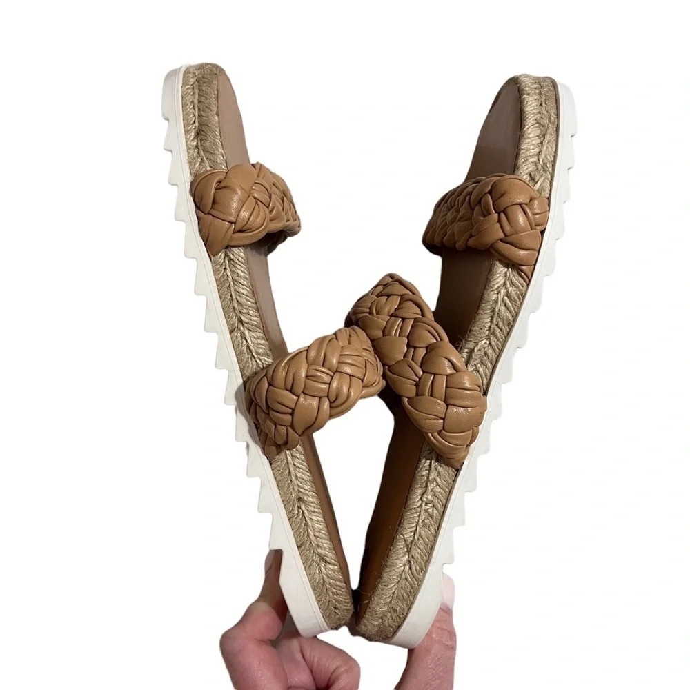 Marc Fisher Jaime Braided Flat Espadrille Slip On Sandal Size 9 Natural Macaroon